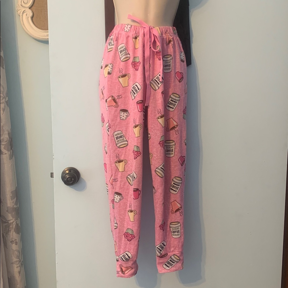 PJ Couture Graphic Pink pajama pants coffee theme small